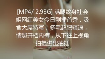 [MP4/ 2.93G] 满腿纹身社会姐网红美女今日刚播首秀，吸食大屌特写，多毛超肥骚逼，情趣开档内裤，从下往上视角拍摄进出抽插